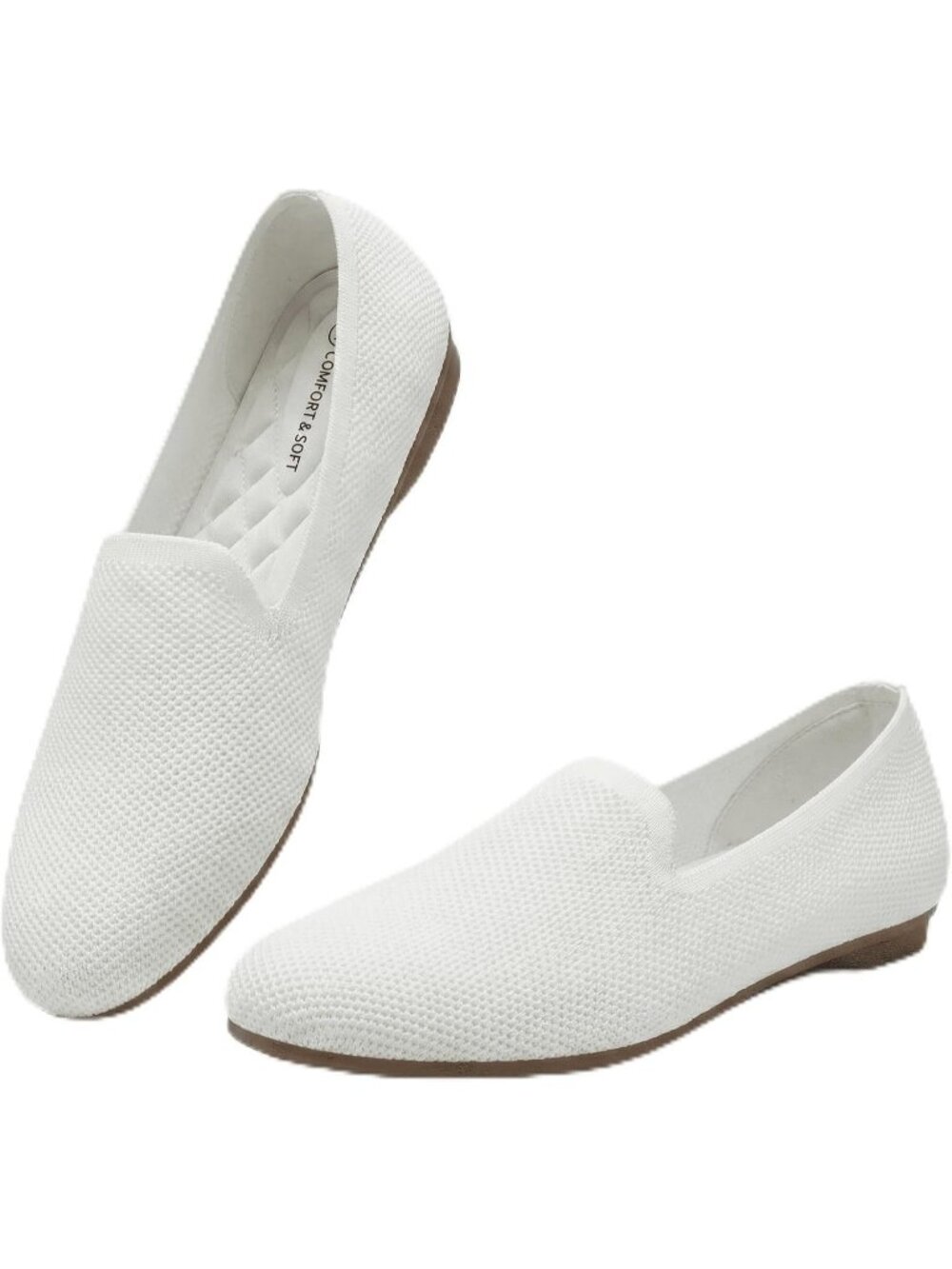 Women's White Rubber Knit Ballet Flats Arch Support Slip On Foldable Shoes